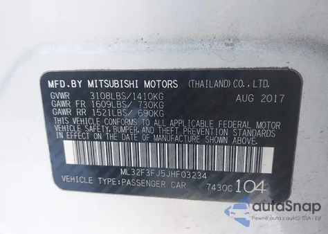 2018 Mitsubishi Mirage G4 Es from USA, damaged, VIN ML32F3FJ5JHF03234